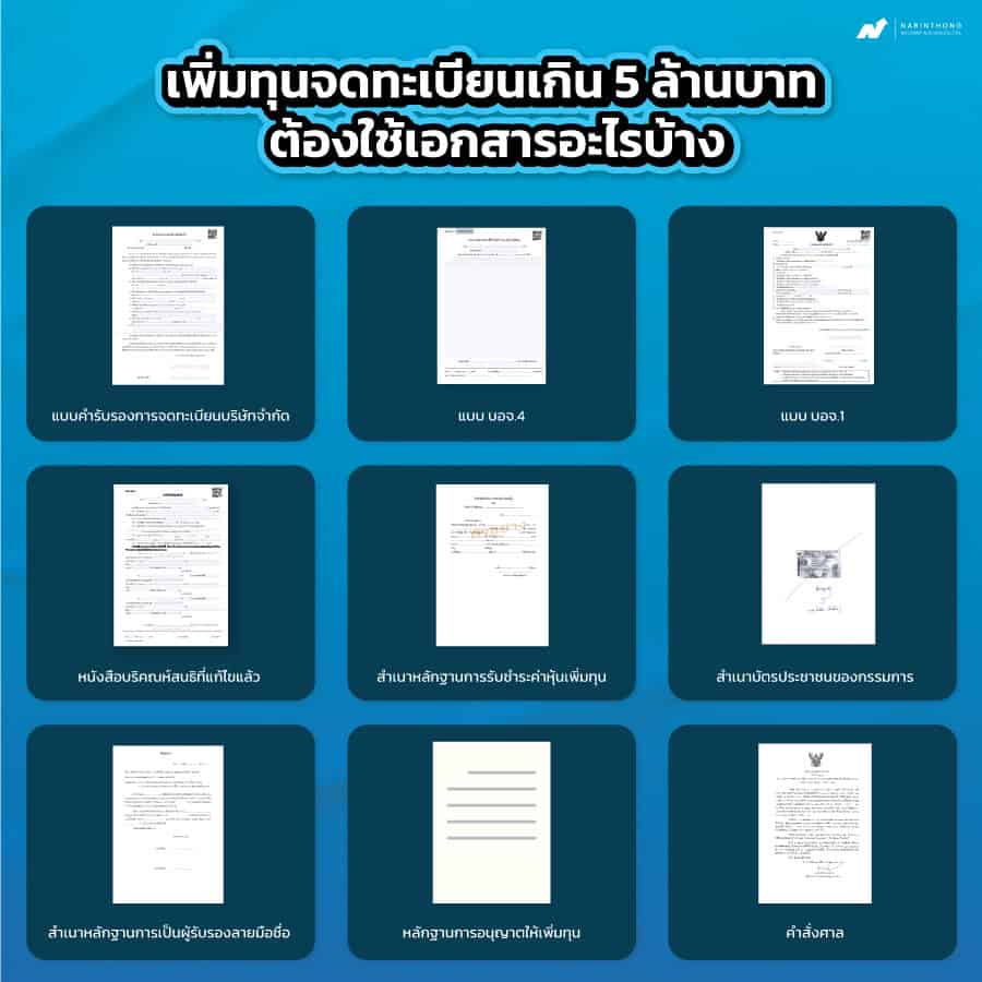 เพิ่มทุนจดทะเบียนเกิน 5 ล้านบาท ต้องใช้เอกสารอะไรบ้าง